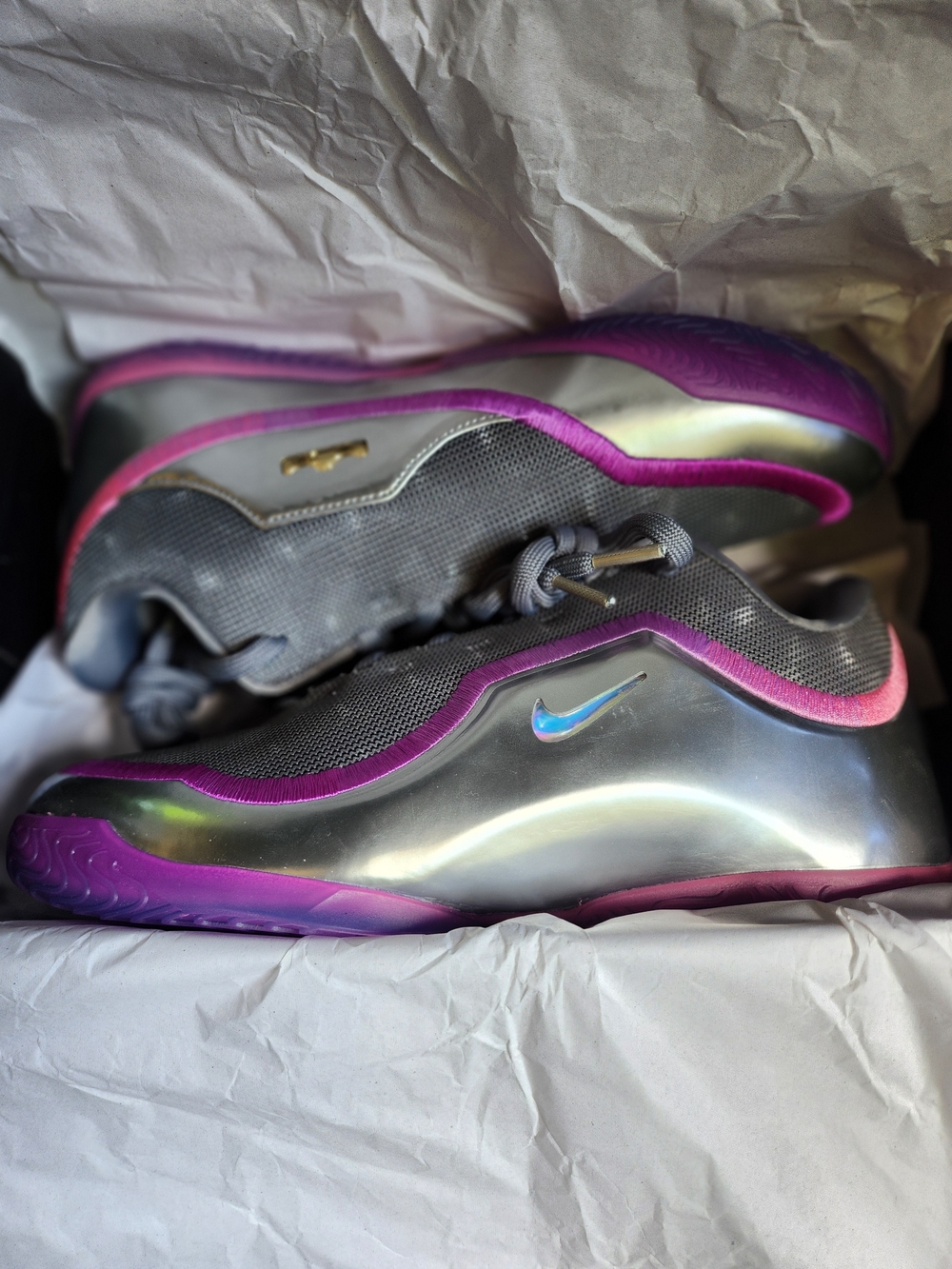 Nike LeBron XXIII "Bubble Boy" basketball shoes, featuring a distinctive silvery